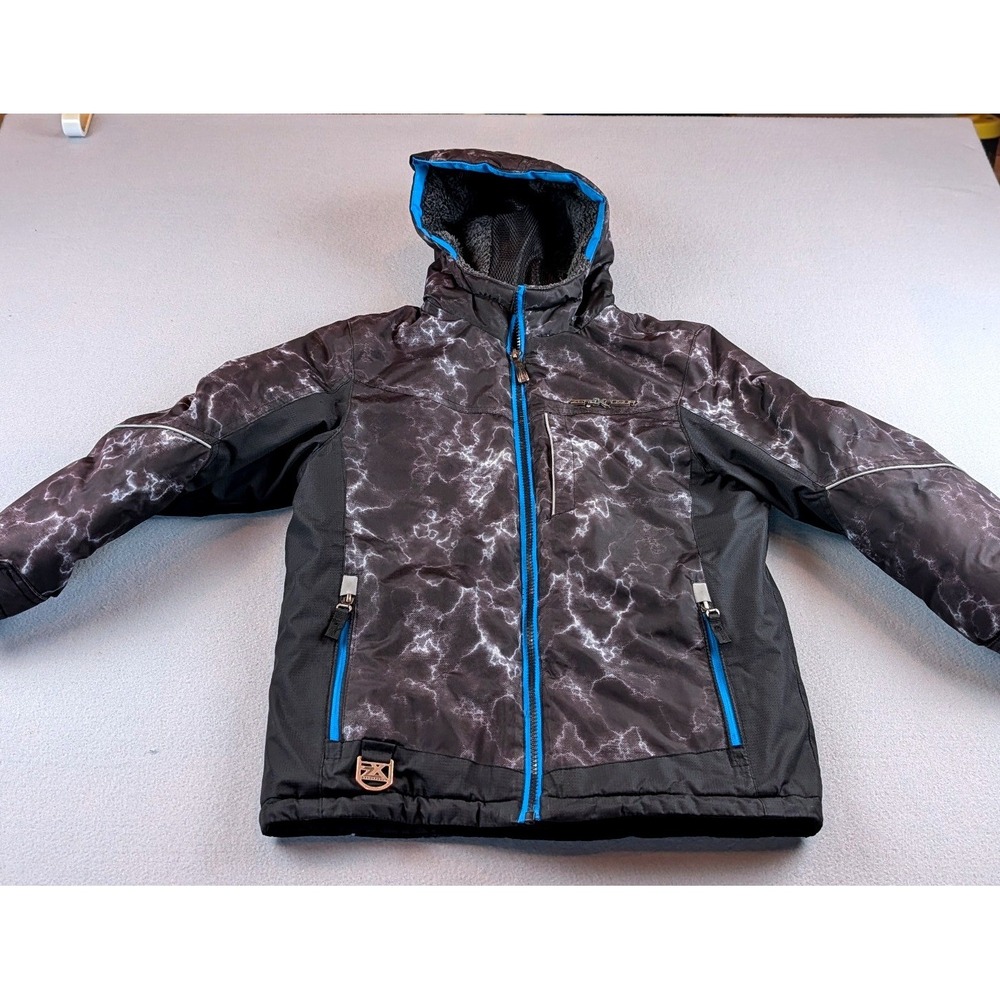 ZeroXposur Boys Black Blue Lightning Print Hooded Winter Jacket Coat Size 7/8